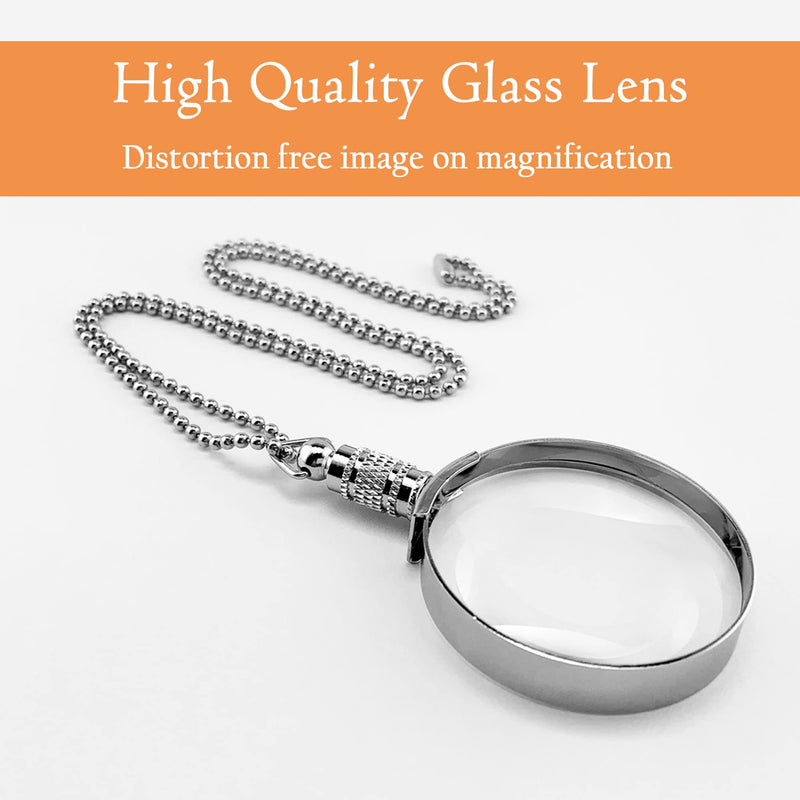 [Australia] - MAGDEPO 3X Necklace Magnifying Glass Stylish Silver Frame Reading Magnifier Pendant Accessories with Card Magnifiers for The Seniors and Elders 