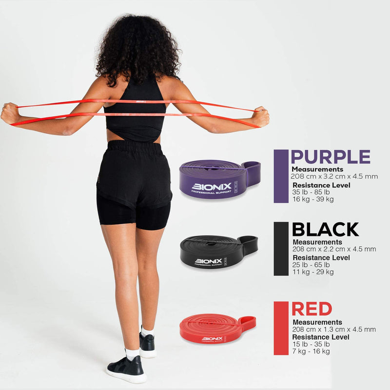 [Australia] - Bionix Pull Up Assistance Bands - Thick, Heavy & Long Latex Exercise Resistance Training Loop Band Set Chin Up Assist, Stretching, Workout, Powerlifting, Yoga Pilates, Legs Glutes Toning - Boost Mobility & Strength For Men and Women Black 