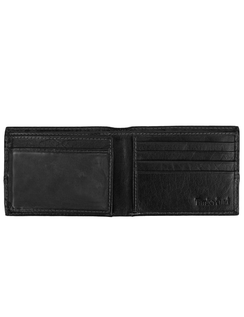 [Australia] - Timberland Men's Leather Passcase Wallet Trifold Wallet Hybrid Black 