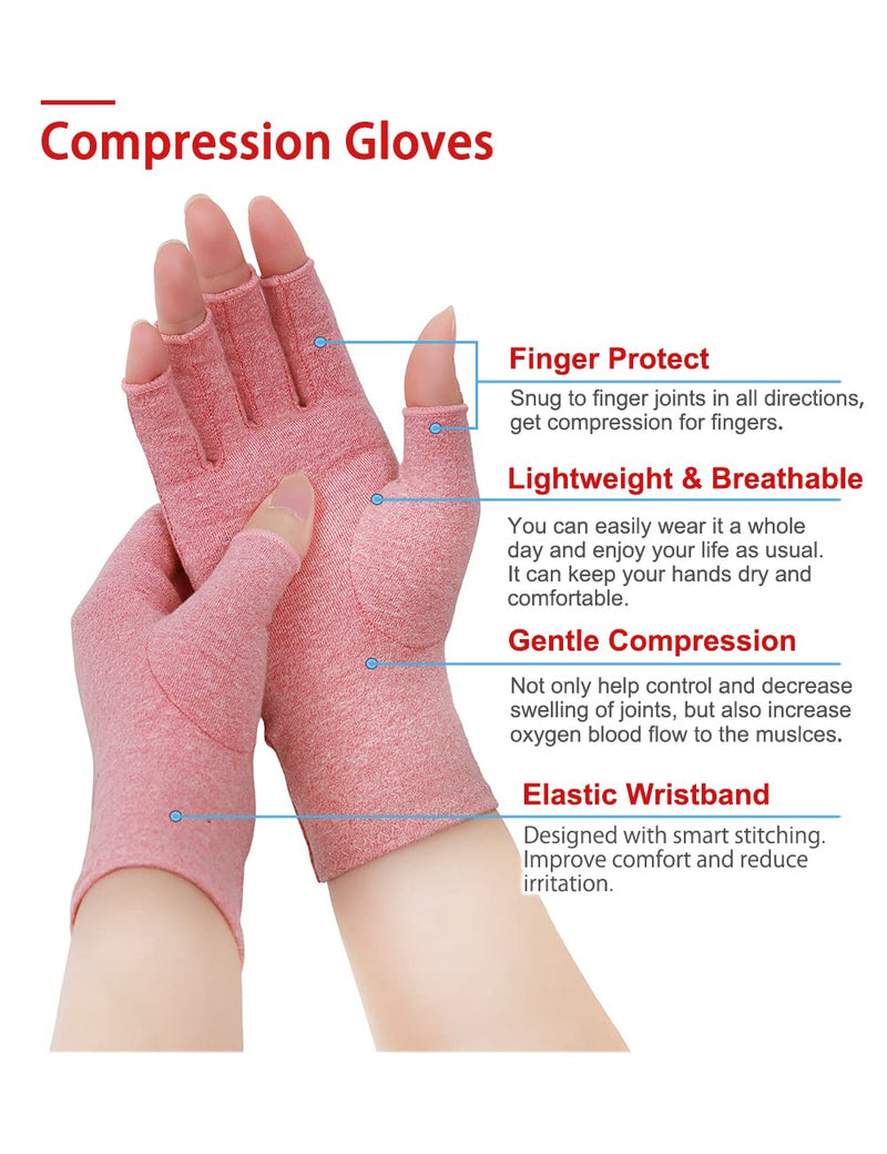 [Australia] - AovYoo 2 Pairs Fingerless Arthritis Compression Gloves Raynauds Gloves Rheumatoid Osteoarthritis Wrist Supports -Hand Pain Relief (L, Pink) L 