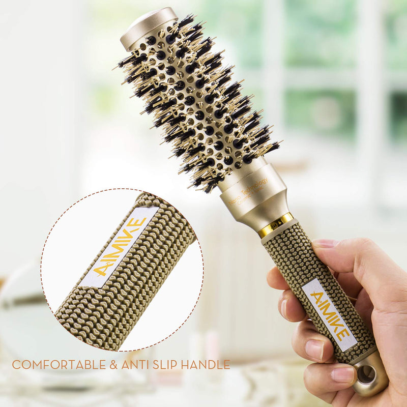 [Australia] - AIMIKE Round Brush, Nano Thermal Ceramic & Ionic Tech Hair Brush, Small Round Barrel Brush with Boar Bristles for Blow Drying, Styling, Curling and Shine (2.4 inch, Barrel 1.3 inch) + 4 Free Clips 32mm-1.3 Inch (2.4 Inch with Bristles) 