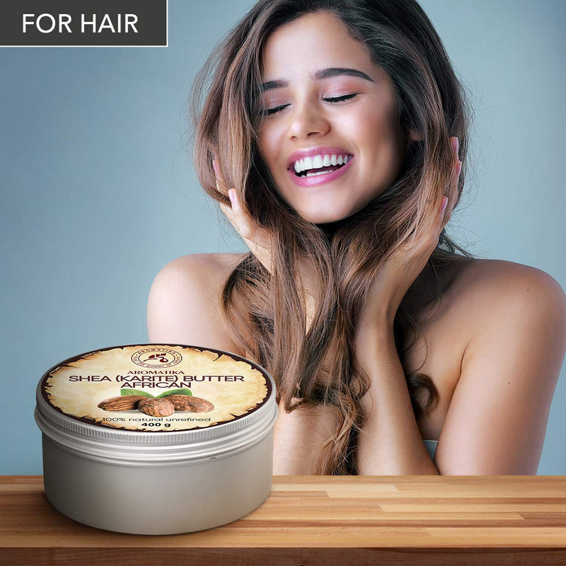 [Australia] - Shea Butter Cold Pressed 400g - Unrefined African Shea Butter - Ghana - 100% Pure & Natural - Best for Hair - Skin - Lip - Face - Body Care - Karite Shea Butter - Aluminium jar 