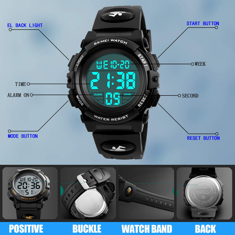 [Australia] - Kid Watch for Boy Girl Child Multi Function Digital LED Sport 50M Waterproof Electronic Analog Quartz Watches Gift Black/White 