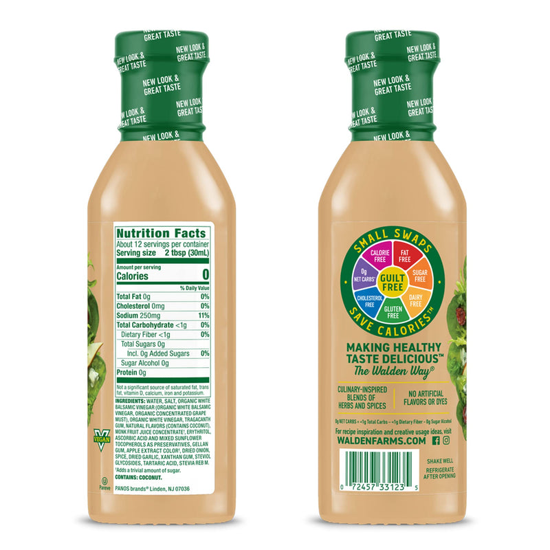 [Australia] - Walden Farms Pear White Balsamic Vinaigrette Dressing, 12 oz. Bottle, Fresh and Delicious Salad Topping, Sugar Free 0g Net Carbs Condiment, Sweet and Tangy 