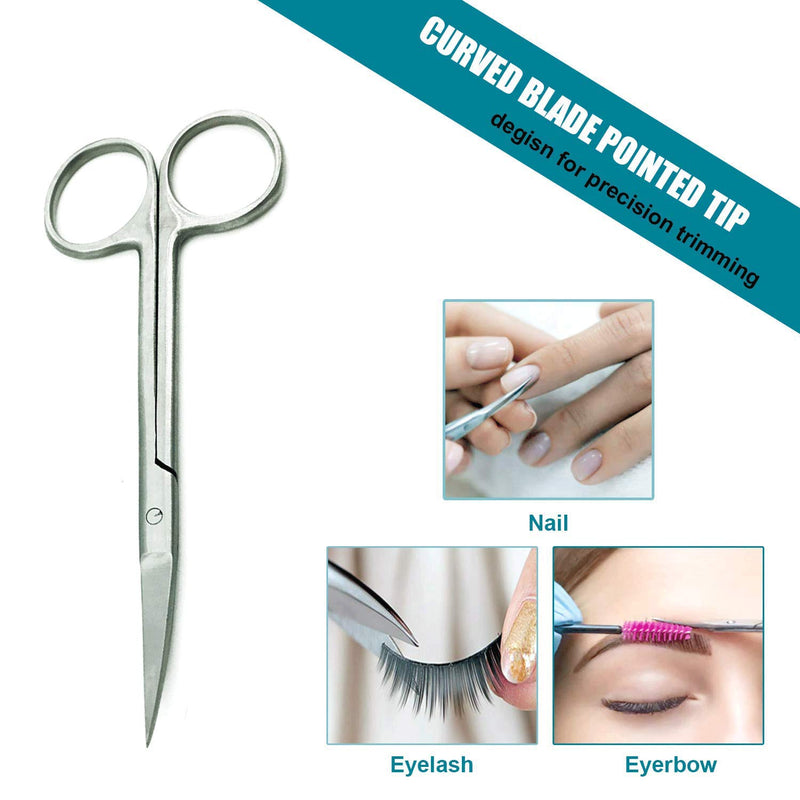 [Australia] - Krisp Beauty Stainless Steel Scissors 2 PCS Set - Nail Cuticle Scissors/Manicure Scissors Kit - Straight and Curved Blade Scissor for Beard/Mustache, Nose Hair, Ear Hair, Eyebrow and Eyelashes Cutting 