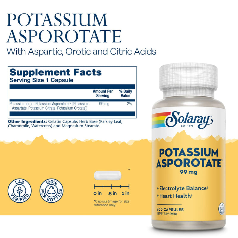 [Australia] - Solaray Potassium Asporotate Supplement, 99 mg | 200 Count 