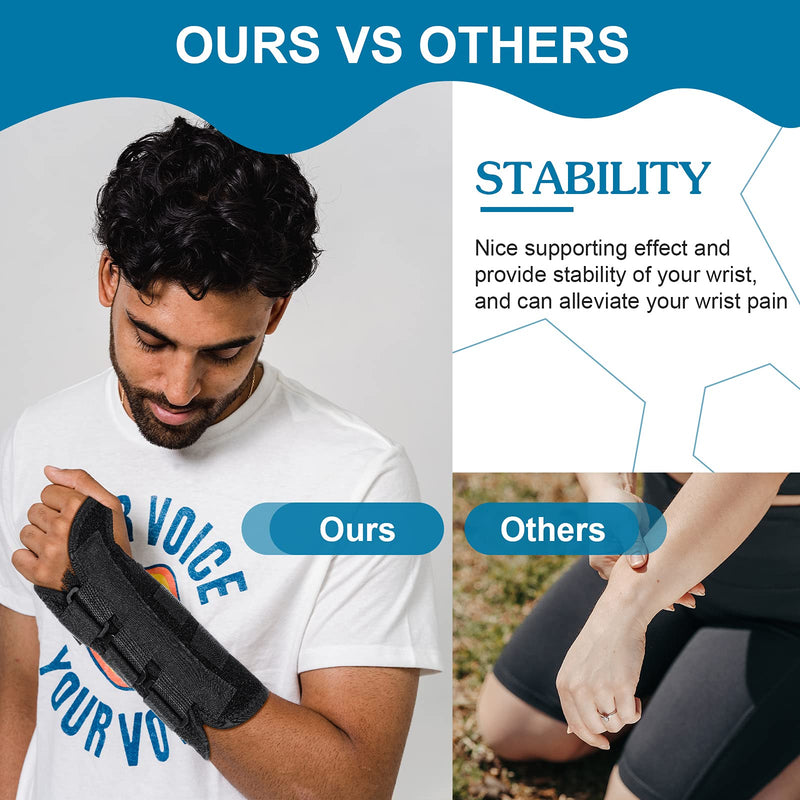 [Australia] - SATINIOR 2 Pieces Carpal Tunnel Wrist Brace Support Removable Metal Wrist Splint, Three Adjustable Compression Straps for Tendinitis, Sports Injuries, Pain Relief (Left and Right Hand), Black Right and Left Hand 