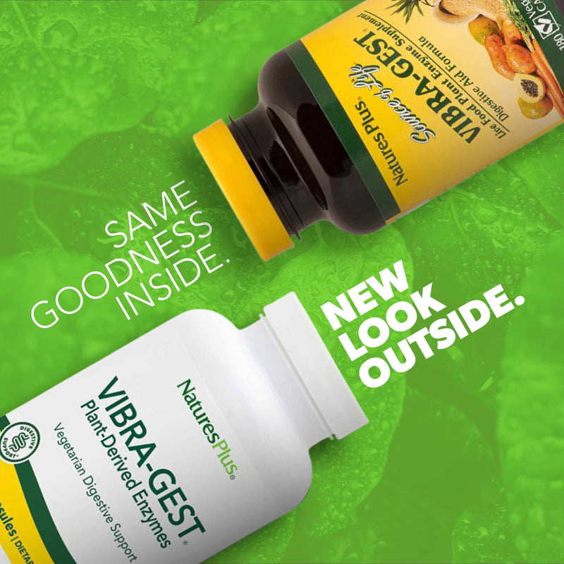 [Australia] - NaturesPlus Vibra-Gest - 180 Capsules - Vegetarian Digestive Support Supplement with Probiotics, Live Fruit & Vegetable Enzymes - Natural Live Cultures - 180 Servings 