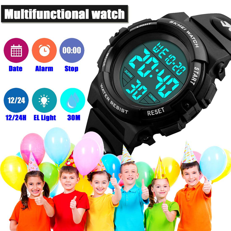 [Australia] - Kid Watch for Boy Girl Child Multi Function Digital LED Sport 50M Waterproof Electronic Analog Quartz Watches Gift Black/White 