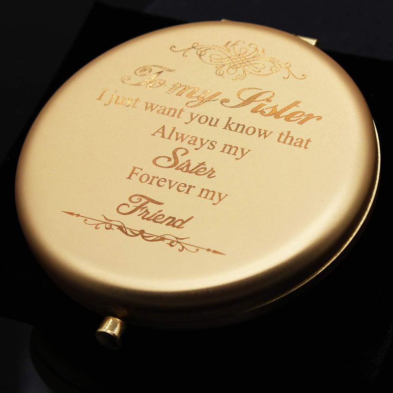 [Australia] - Muminglong Sister Gifts Frosted Compact Mirror for Sister from Sister,Brother, Birthday, Wedding Gifts Ideas for Sister-Always my sister (Gold) Gold 