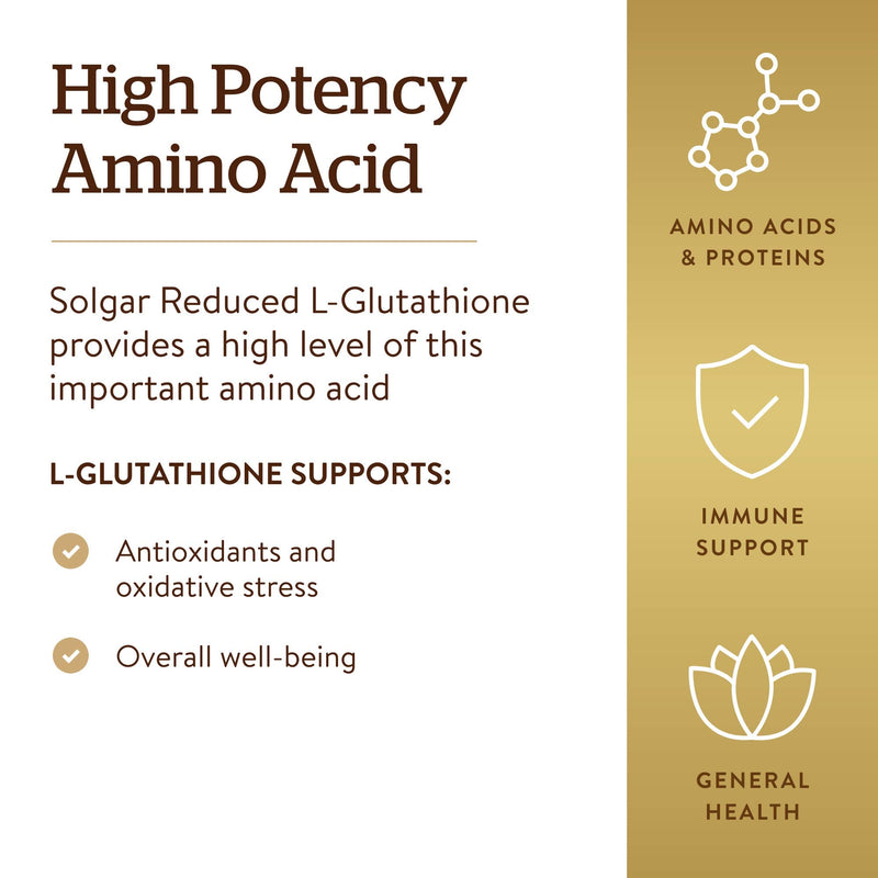 [Australia] - Solgar Reduced L-Glutathione 250 mg, 60 Vegetable Capsules - Antioxidant Support - Free Form Amino Acids - Non-GMO, Vegan, Gluten Free, Dairy Free, Kosher - 60 Servings 