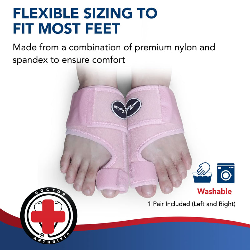 [Australia] - Toe Straightener Foot Brace - Adjustable Foot Wrap and Big Toe Brace to Correct Toes - Bunion Corrector for Men & Women by Dr Arthritis (Pink) Pink 