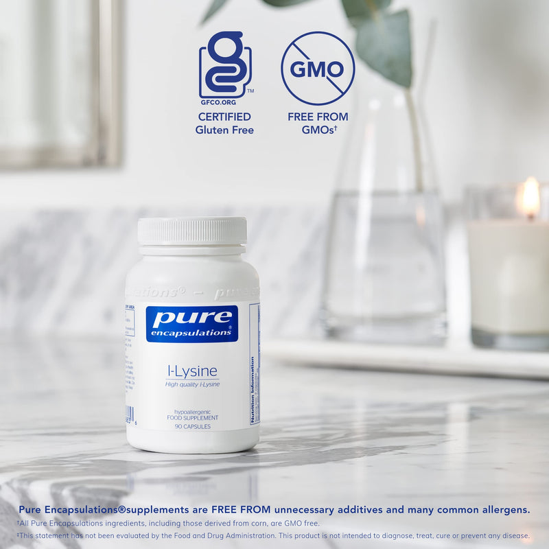 [Australia] - Pure Encapsulations - L-Lysine 500mg - Hypoallergenic Essential Amino Acid Supplement - 90 Vegetarian Capsules 90 Count (Pack of 1) 