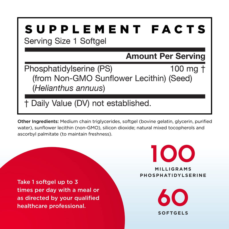 [Australia] - Jarrow Formulas 100 mg Phosphatidylserine (PS 100), Supports Brain Health, Soy Free, White, 60 Count PS-100 (Soy Free) 60 Count (Pack of 1) 