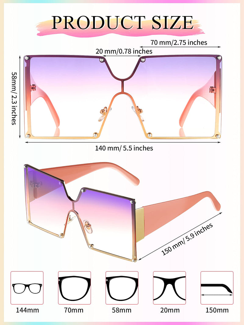 [Australia] - 3 Pairs Oversized Shield Sunglasses Vintage Flat Top Sunglasses Chic Big Square Shield Sunglasses for Women As Pictures Shown 