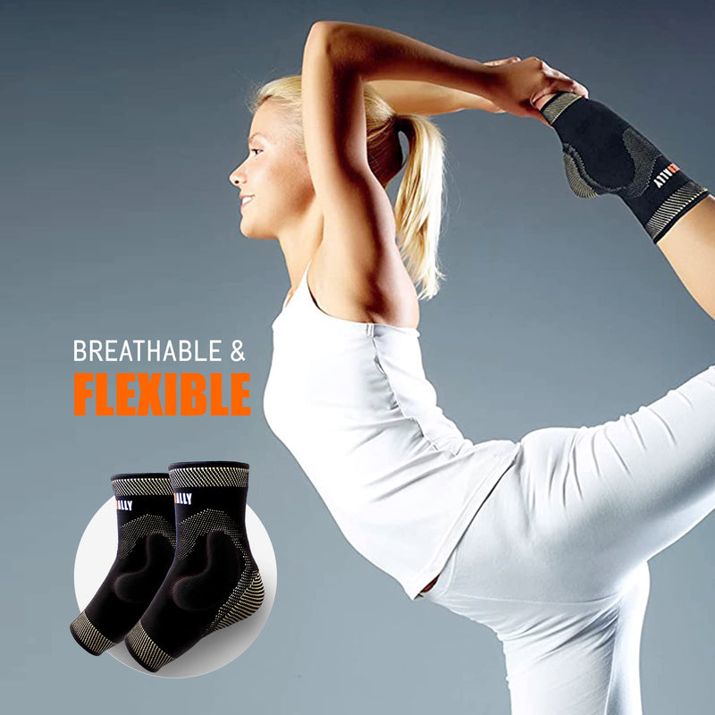 [Australia] - NeoAlly Copper Ankle Compression Sleeve with Gel Pads Ankle Support Brace for Plantar Fasciitis, Sprained Ankle, Achilles Tendon, Pain Relief, Small, 1 Pair Small (1 Pair) 