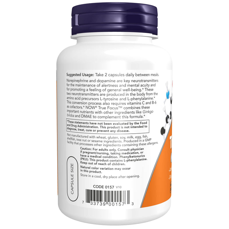 [Australia] - NOW Supplements, True Focus™ with Amino Acids, Ginkgo and DMAE + CoQ10 and Grape Seed Extract , 90 Veg Capsules 90 Count (Pack of 1) 