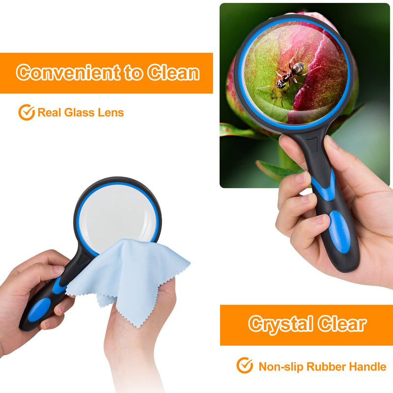 [Australia] - 2PCS Upgrade 10X Magnifying Glass, Large Handheld Magnifier Magnafying. Glasses for Kids/Seniors Reading, 3 Inch Shatterproof Lupa Magnify Glass Lens, Rubber Handle of Perforating Design - Observation 