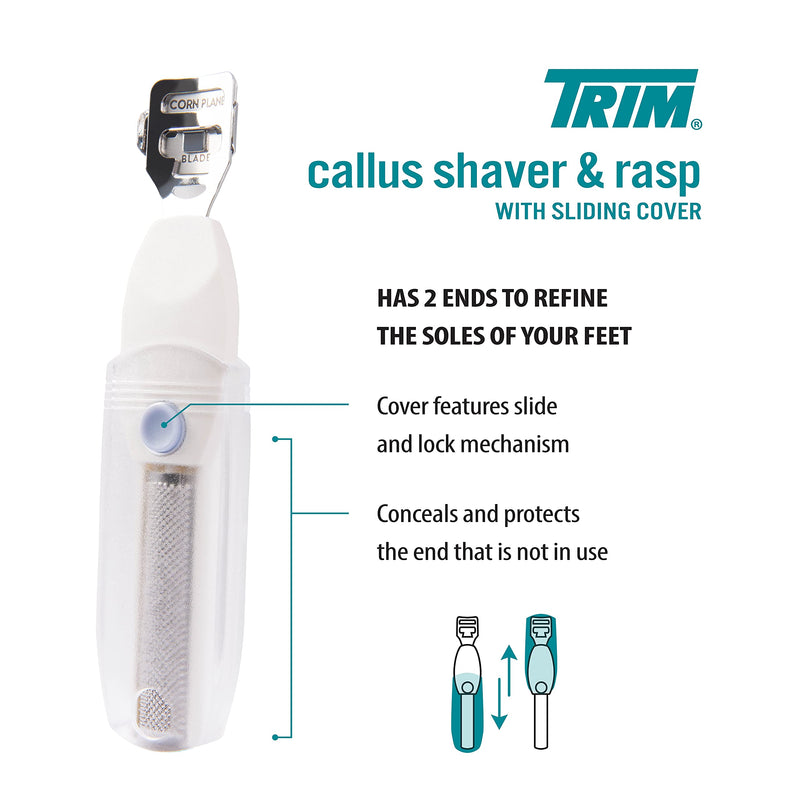 [Australia] - TRIM Foot Callus Shaver & Rasp with Sliding Cover – 2-in-1 Foot Care Tool – Features Slide & Lock Mechanism – Safely Conceals and Protects the End Not in Use – Keeps Your Feet Beautiful and Smooth Foot Rasp & Callus Shaver 