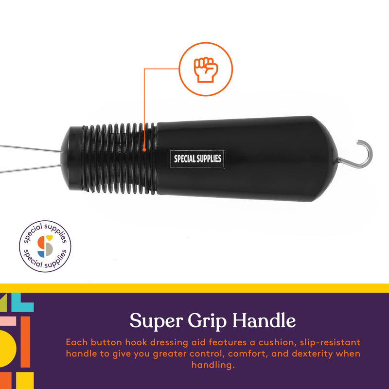 [Australia] - Special Supplies Button Hook (2 Pack) Wire Loop Pull Through - Shirt, Dress, Collar - Non-Slip, Ribbed Grip for Seniors, Arthritis Sufferers - Wide Gripper, Puller Dressing Aid (Universal) 2 Pack 