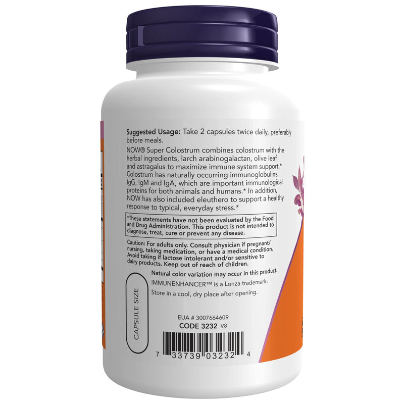 [Australia] - NOW Supplements, Super Colostrum 500 mg, Naturally occurring Immunoglobulins with ImmunEnhancer™, Olive Leaf Extract and Astragalus Root, 90 Veg Capsules 