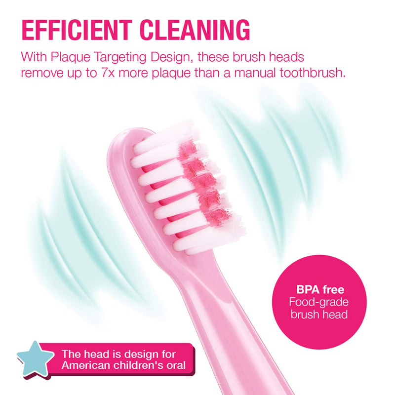 [Australia] - Vekkia Kids Electric Toothbrush Replacement Heads - 7X More Plaque Removal, End-Rounded 3D Curved Soft Bristles, Comfortable & Efficient Clean Teeth, Perfect for Kid Small Mouth, Pink (4 Pack) Pink Head 