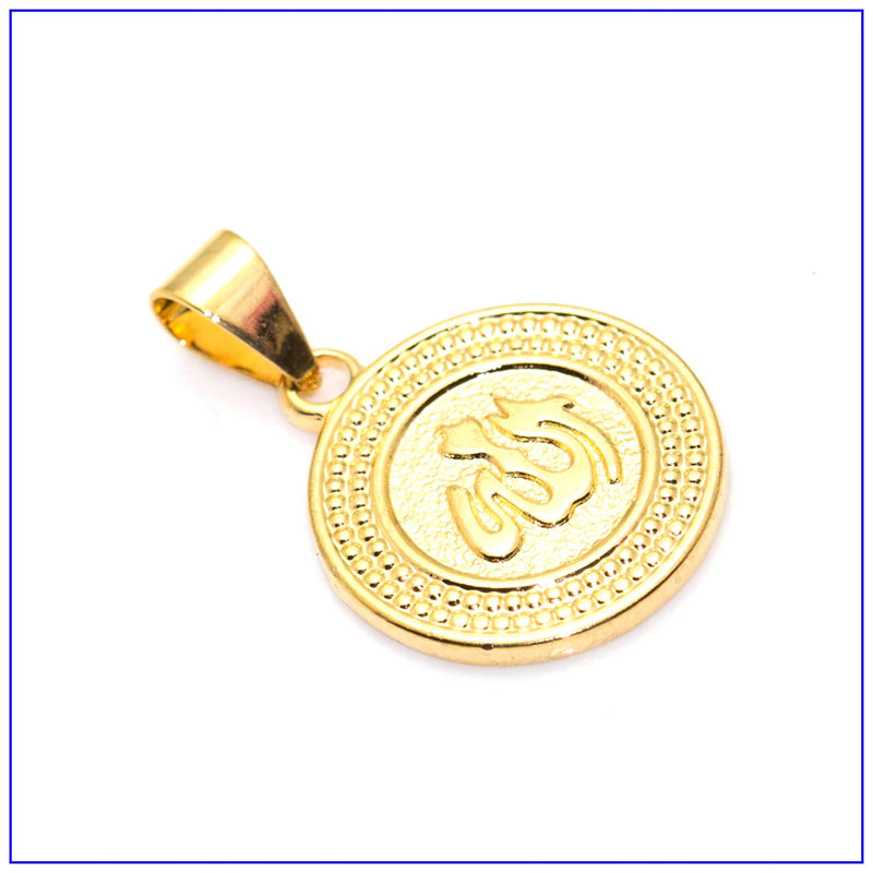 [Australia] - Fusamk Hip Hop Religious 18K Alloy Allah Medallion Tag Pendant Symbol Charm Necklace Plated Gold Allah Medallion 