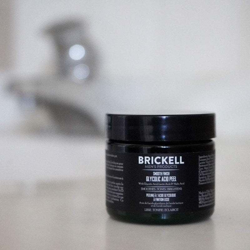 [Australia] - Brickell Men's Smooth Finish Glycolic Acid Peel For Men, Natural and Organic, Anti-Aging Peel for Wrinkles, 59 mL, Scented 