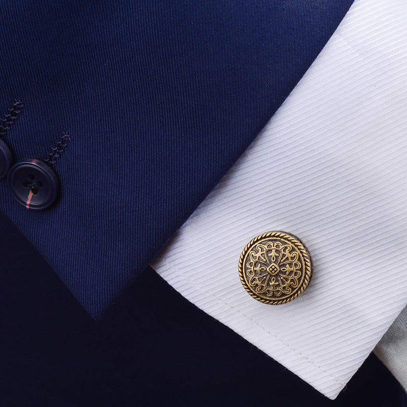 [Australia] - Shirt Cufflinks for Men Round Bronze Vintage Pattern Metal Cuff links Gift for Men/Husband's with Gift Box 