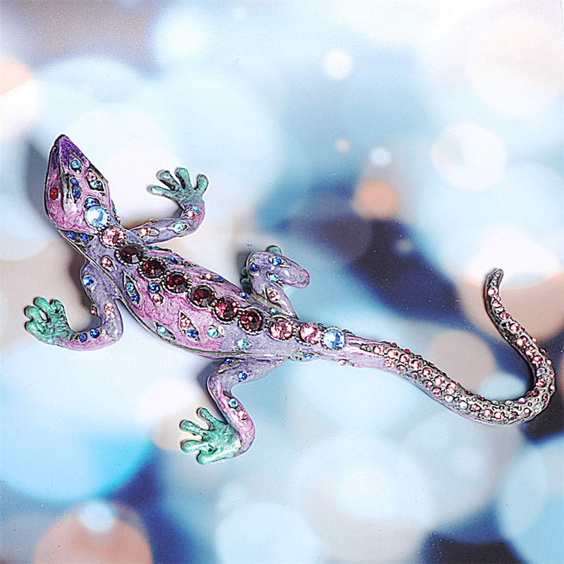 [Australia] - Waltz&F Diamond purple lizard Figurine Collectible Hinged Trinket Box Bejeweled Hand-painted Ring Holder 