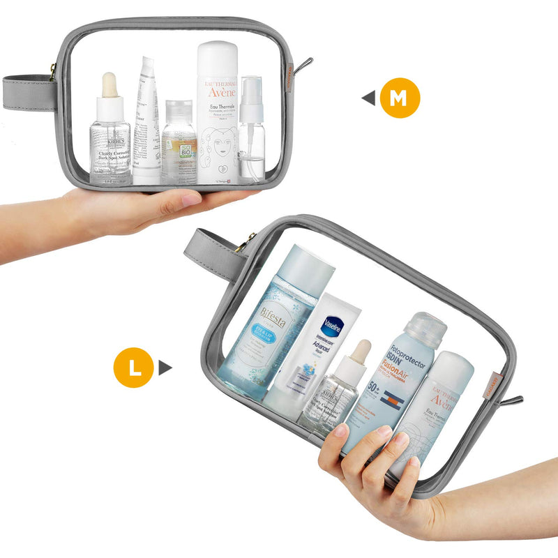 [Australia] - GAGAKU Clear Toiletry Bag Transparent Makeup Bags Set Waterproof Wash Bag 2pcs - Grey 