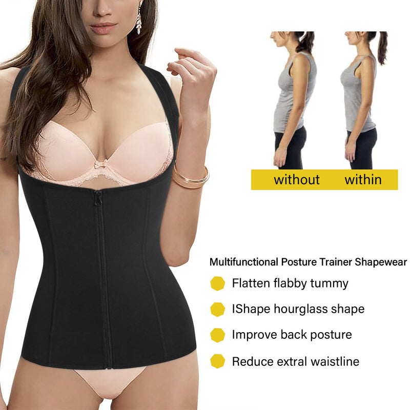 [Australia] - Women Back Braces Posture Corrector Waist Trainer Vest Tummy Control Body Shaper for Spinal Neck Shoulder and Upper Back Supports (S, Black) Small (Pack of 1) 