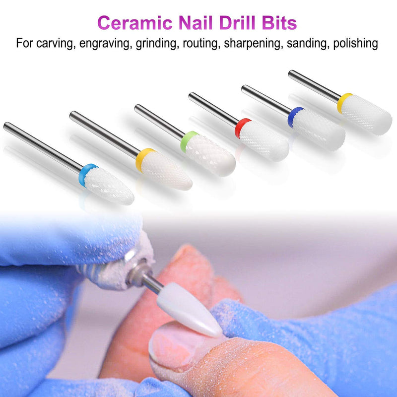 [Australia] - Ceramic Nail Drill Bits Kit 10pcs- 3/32 Inch Professional Acrylic Gel Nail Bit Diamond Carbide Cuticle Remover Bits for Electric Manicure Pedicure Nail Drill Ceramic 