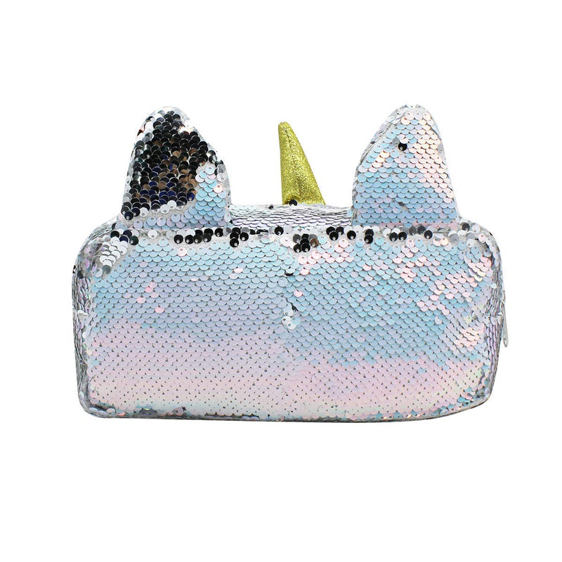 [Australia] - mossty Girl's Purse Glitter Reversible Sequins Unicorn Cartoon Coin Wallet Makeup Bag Cosmetic Storage Bag for Kids ( silver) 