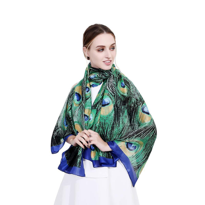 [Australia] - LumiSyne Women's Silk Scarves Animal Print Scarf Leopard Peacock Horse Print Long Shawl Warm Wrap Sunscreen Shawl All Season 