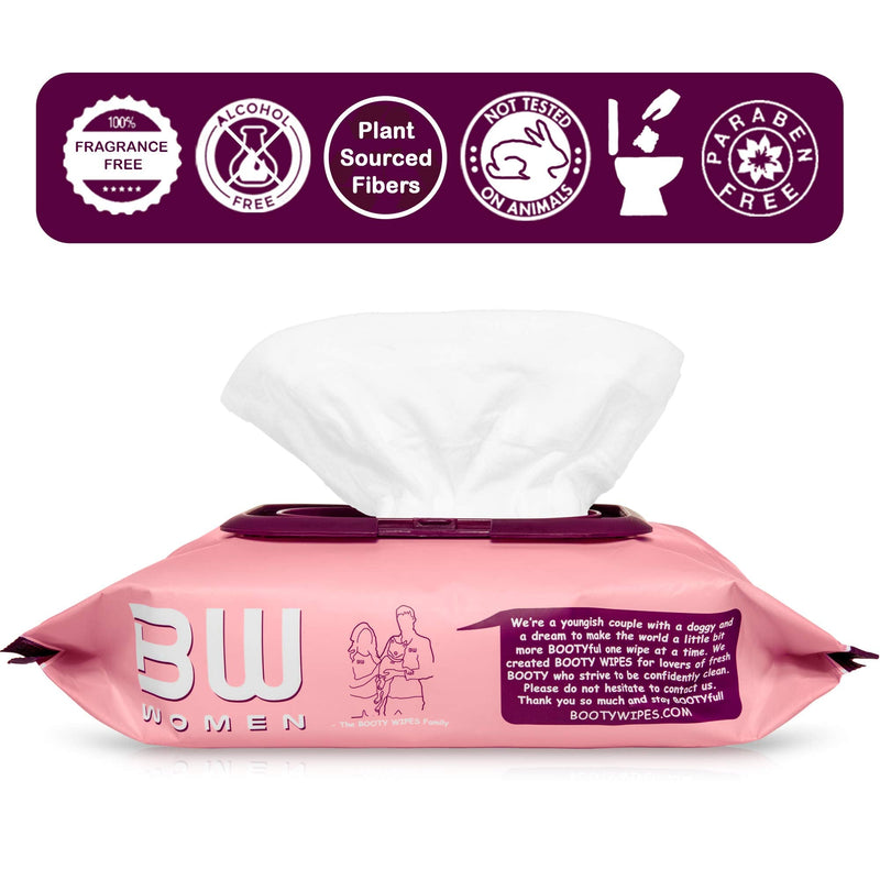 [Australia] - BOOTY WIPES for Women - 80 Flushable Wipes for Adults, Feminine Wet Wipes (80 Wipes Total - 1 Flip-Top Pack) pH Balanced, Infused with Vitamin-E & Aloe 