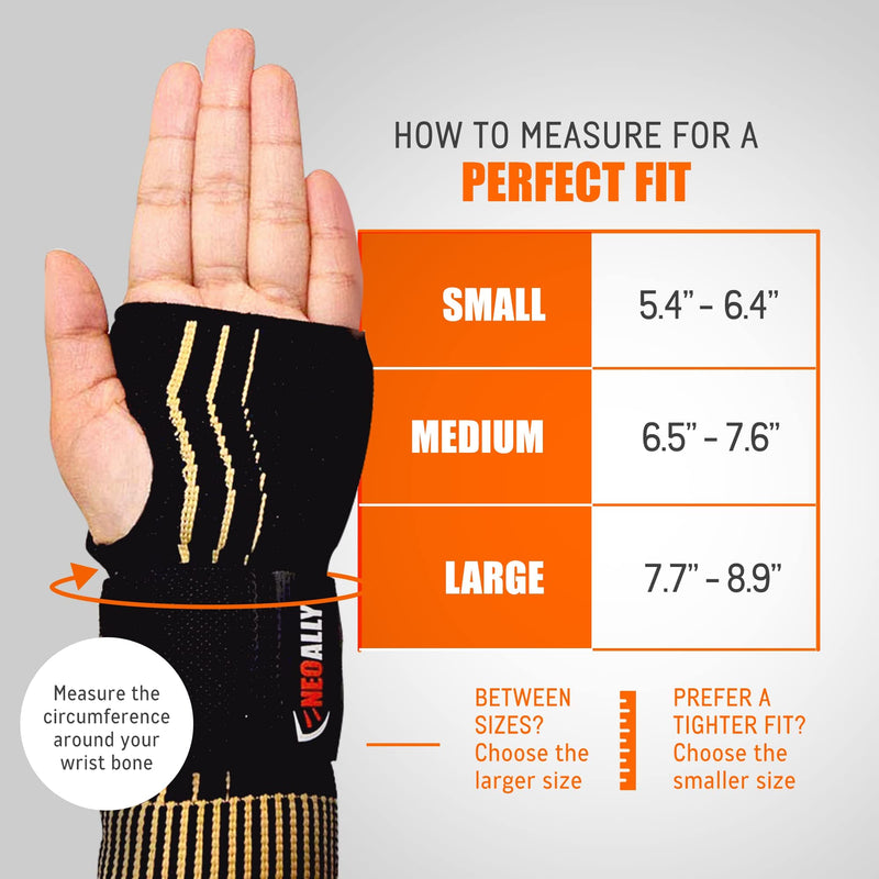 [Australia] - NeoAlly® - Copper Wrist Compression Sleeves Copper Infused Wrist Support Compression Brace Moisture-Wicking Adjustable Strap Wrist/Hand Wraps, Medium, 2 Pack Medium (Pack of 2) 