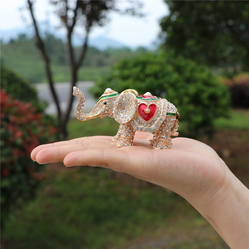 [Australia] - Waltz&F Hand Painted Enameled Red love heart elephant Decorative Hinged Jewelry Animal Trinket Box Unique Home Decor 