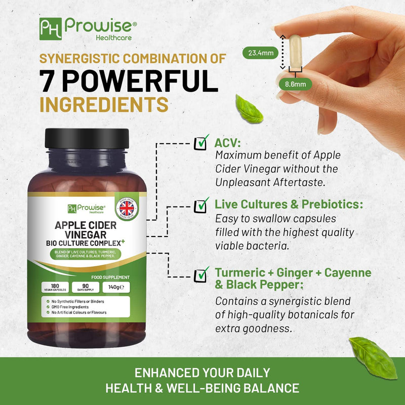 [Australia] - Apple Cider Vinegar with Bio Cultures Complex 1300mg - 180 Capsules I Made in UK by Prowise Healthcare 