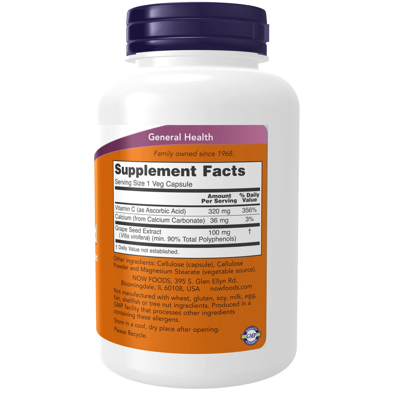 [Australia] - NOW Supplements, Grape Seed 100 mg - Standardized Extract, Highly Concentrated Extract with a Minimum of 90% Polyphenols, with Vitamin C, 200 Veg Capsules 200 Count (Pack of 1) 