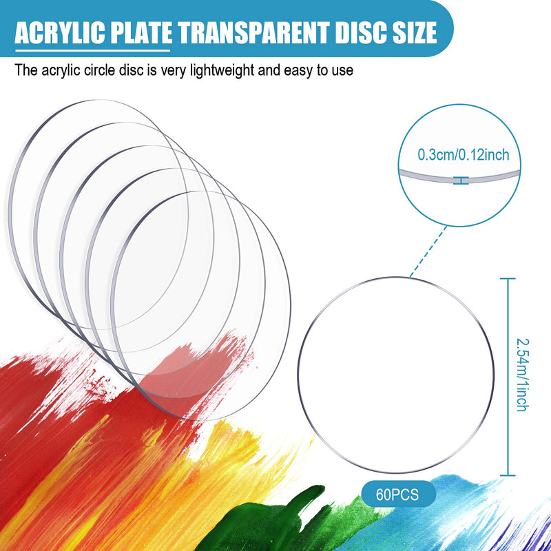 [Australia] - 60 Pieces Transparent Acrylic Circle Discs Thick Round Acrylic Sheets Acrylic Circle Disc Ornament Blanks Clear Round Acrylic Ornaments for DIY Projects and Crafts (1Inch) 1Inch 