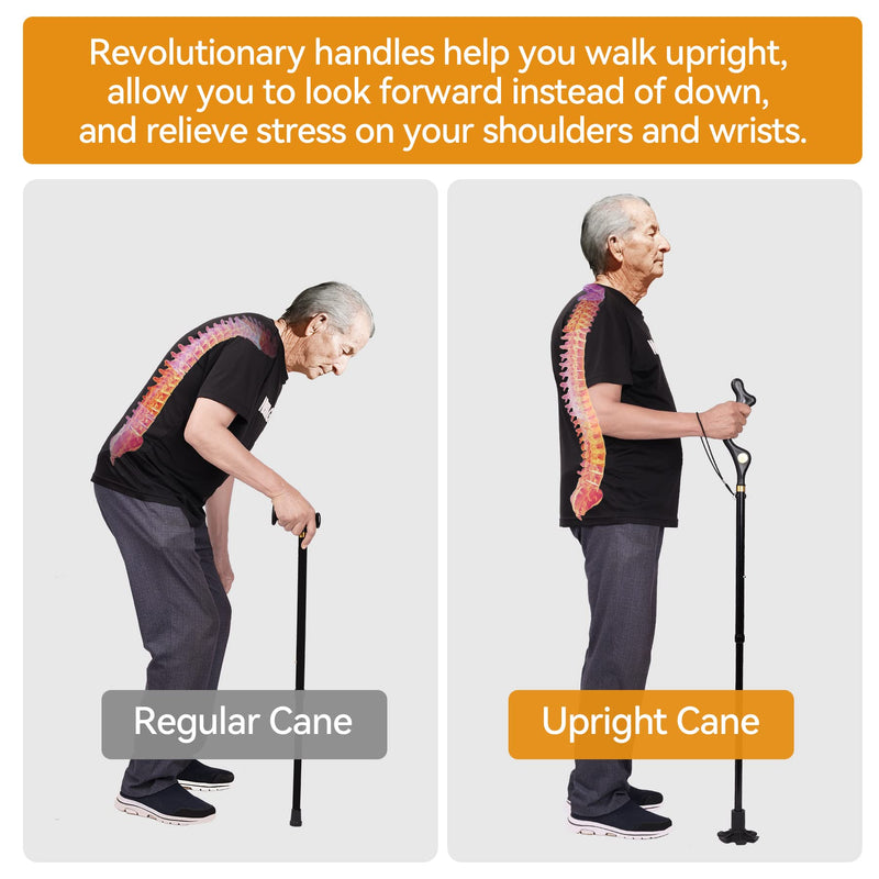 [Australia] - Rozhuhro Folding Walking Stick for Women Elderly Men, Adjustable Crutches with Comfy Handle, Posture Walking Cane 10 Height Adjustment Self-Stand Aluminum Alloy Black Canes for Every Occasion 