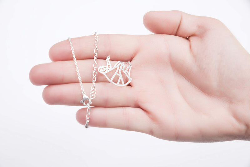 [Australia] - La Menagerie Sloth Silver Origami Jewelry & Silver Geometric Necklace – 925 Sterling Plated Silver Necklace & Sloth Necklaces for Women – Sloth Necklace for Girls & Origami Necklace 