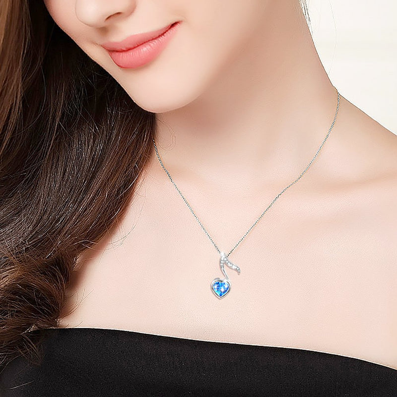 [Australia] - SILVER MOUNTAIN S925 Sterling Silver Music Themed Music Clef Heart Pendant Necklace Ring Earrings Bracelet Musical Jewelry for Women Girls Birthday Gift Blue Heart Music Necklace 