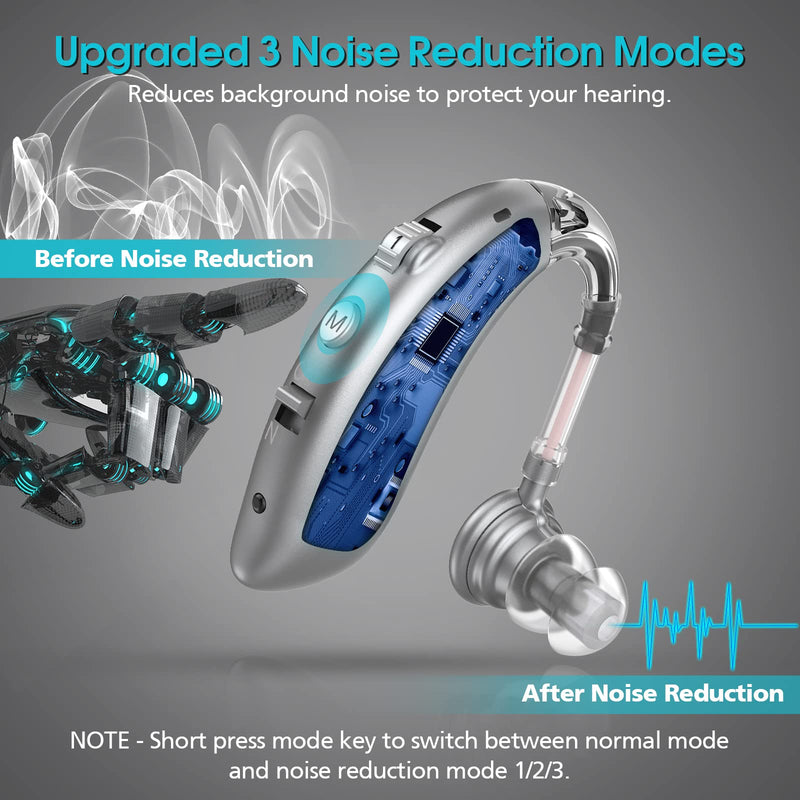 [Australia] - Accistella GM-105 Hearing Aids for Adults Seniors, Rechargeable BTE (Behind The Ear) Hearing Amplifier with Upgraded Noise Reduction, Silver Gray 