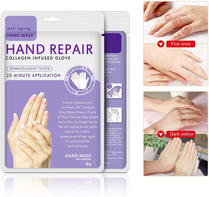 [Australia] - Hands Moisturizing Gloves 3 Pairs, Hand Skin Repair Renew Mask w/Infused Collagen, Vitamins + Natural Plant Extracts for Dry, Aging, Cracked Hands Intense Skin Nutrition Hand Cream Mask 