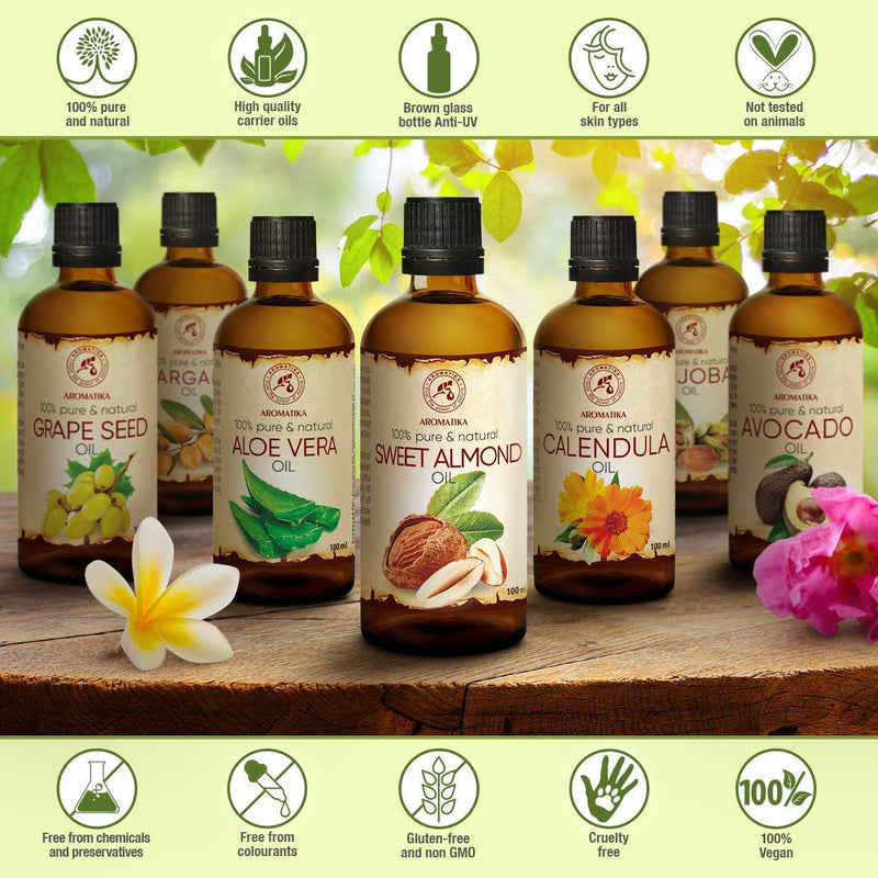 [Australia] - Sweet Almond Oil 100ml - Cold Pressed & Unrefined - 100% Natural - Prunus Amygdalus Dulcis Oil - Italy - Best Care Oil for Skin - Hair - Body - Personal Care - Glass Bottle 