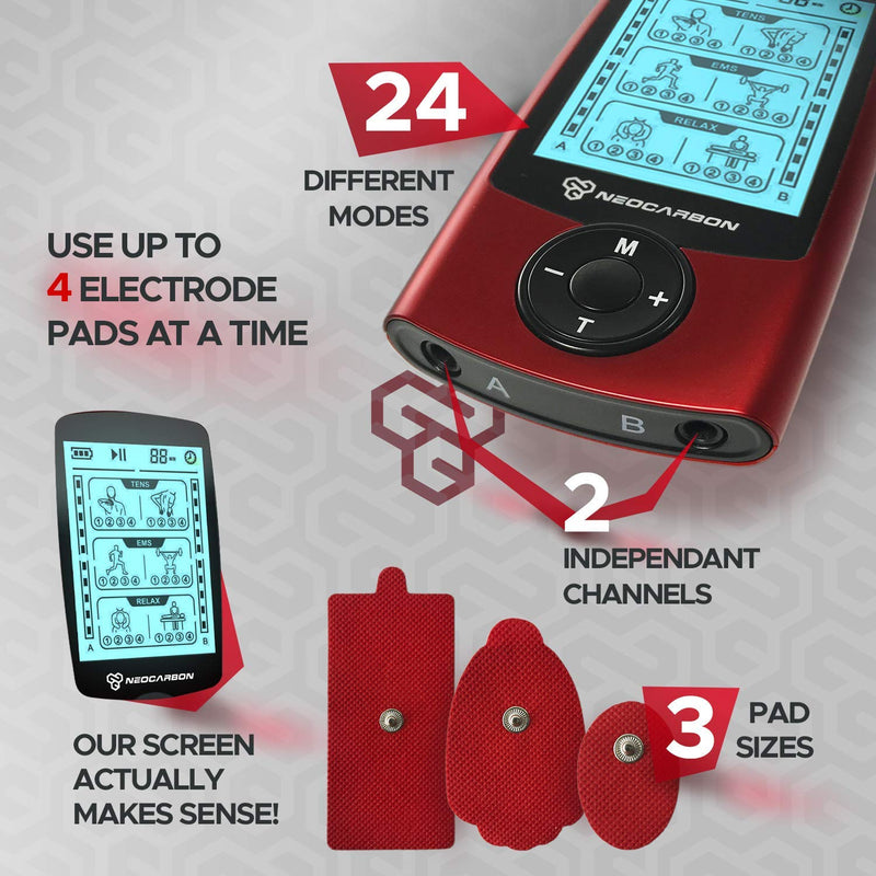 [Australia] - Dual Channel TENS EMS and Relax Muscle Stimulator, Electronic Pulse Massager Unit, 16 Electrode Pads, Travel Case 