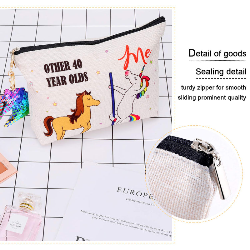 [Australia] - Birthday Cosmetic Bag Birthday Makeup Bag and Unicorn Flip Sequin Keychain for Women, Mom, Wife, Friend, Sister, Her, Colleague, Coworker (40th Print) 40th Print 