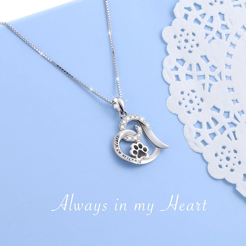 [Australia] - FLYOW 925 Sterling Silver Cute Paw Print Forever Love Heart Pendant Necklace/Bracelet/Stud Earrings Gift for Women Teen Girls, Box Chain 18" Engraved Always in my heart 